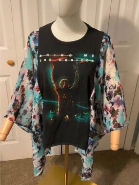 Bring Me The Horizon Upcycled Graphic T- Shirt with Flowy Floral Sleeves OSFM